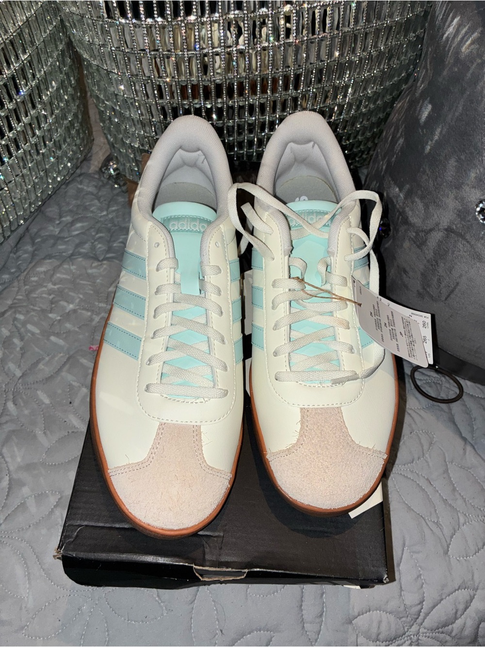 adidas Women’s Cream and Light Mint Classic Lace-Up Sneakers